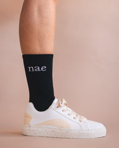 black socks organic cotton with vegan white trainers