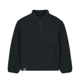 Schwarze kuschelige Unisex Sherpa Jacke aus recyceltem Polyester, warm, langlebig und bewusst nachhaltig