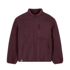 Red Brown vegan fleece jacket with zippers on a white background