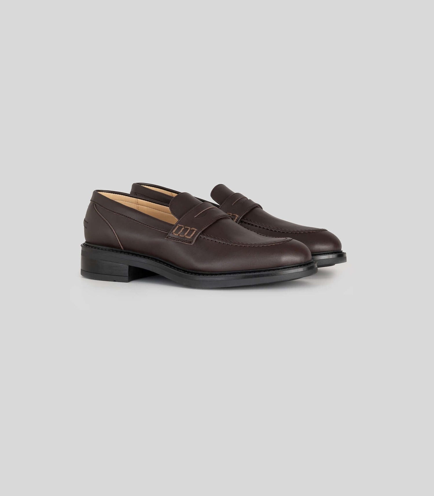 Brown vegan loafer for women by Solari Milano, three-quarter view