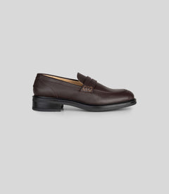 Brown vegan loafer for women by Solari Milano, side view