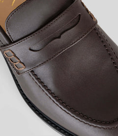Brown vegan loafer for women by Solari Milano, upper detail
