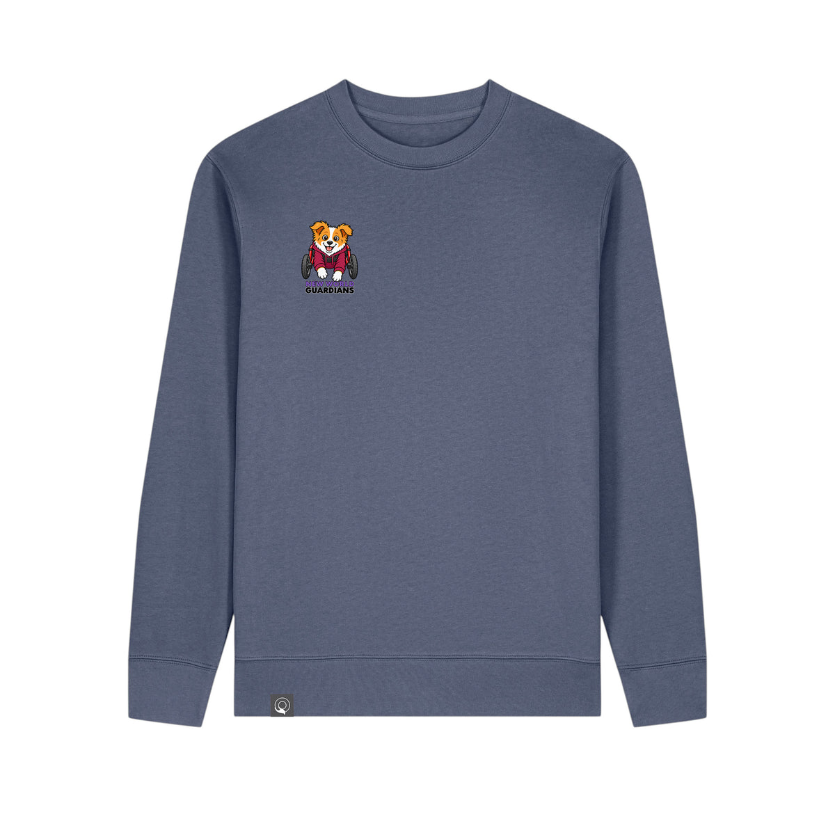 NEW WORLD GUARDIANS Kobold Guardians Unisex-Sweatshirt aus Bio-Baumwolle in Blaugrau – Vorderansicht