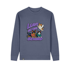 NEW WORLD GUARDIANS Leave No One Behind unisex organic cotton sweatshirt in blue grey – front view