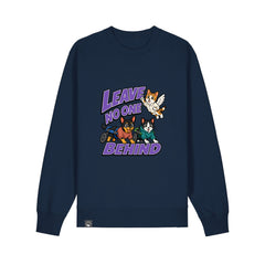 NEW WORLD GUARDIANS Leave No One Behind unisex organic cotton sweatshirt in navy blue – front view