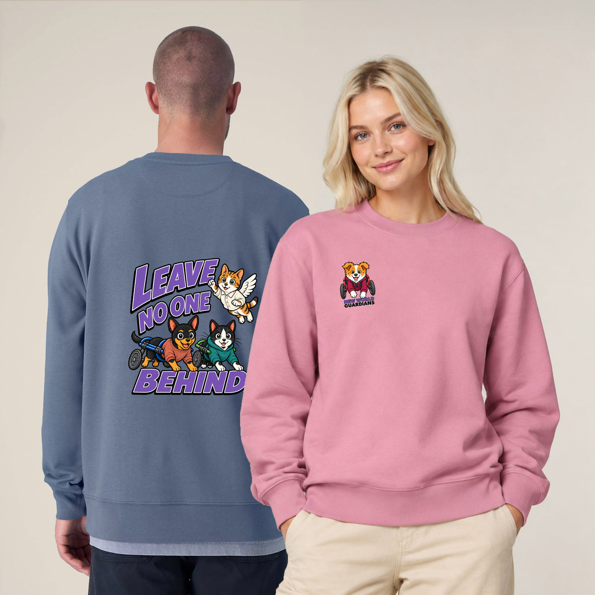 NEW WORLD GUARDIANS Kobold Guardians Unisex-Sweatshirt aus Bio-Baumwolle in Flieder – getragen in Vorderansicht