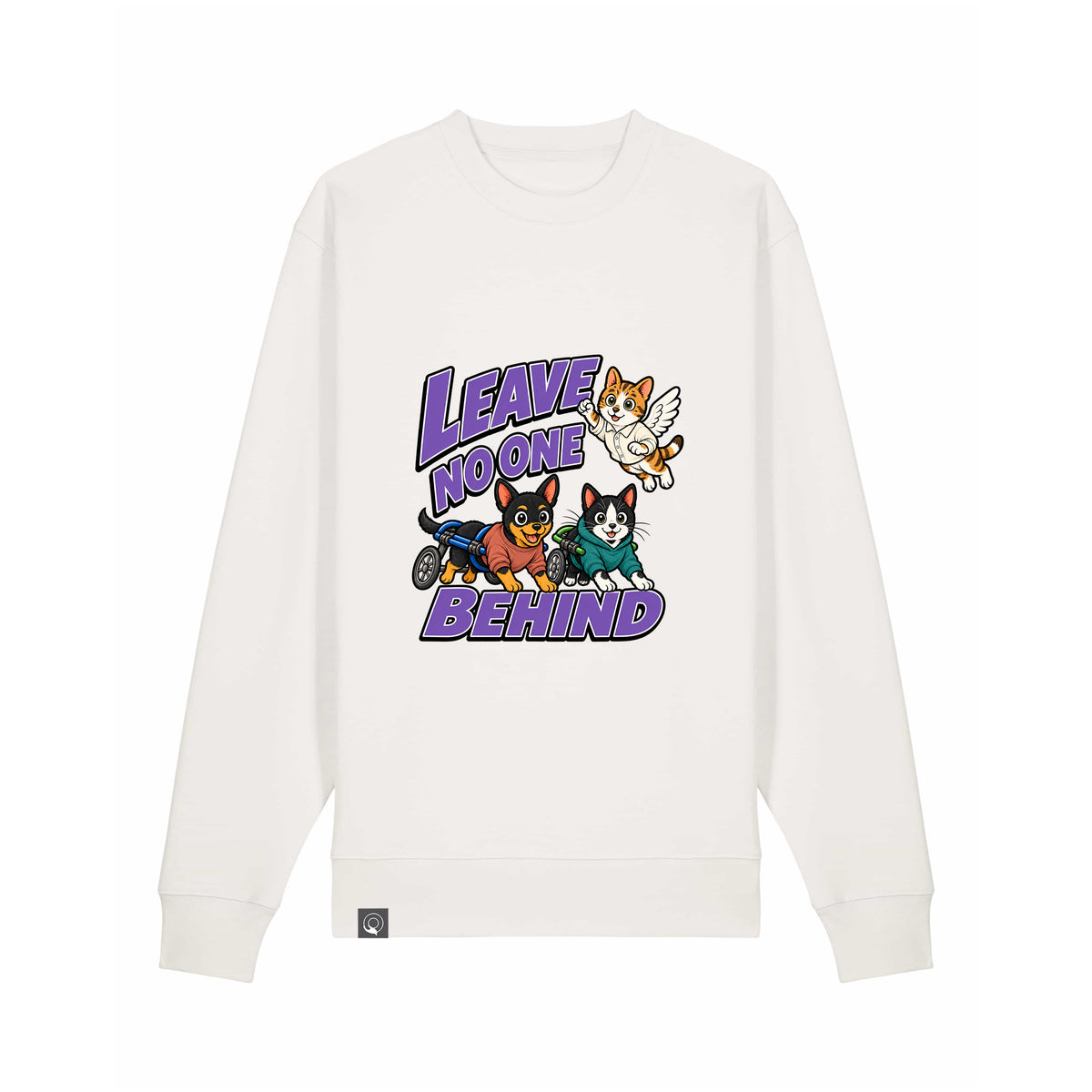NEW WORLD GUARDIANS Leave No One Behind unisex organic cotton sweatshirt in off-white – front view