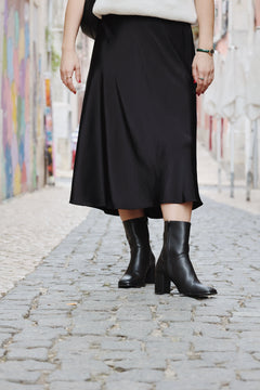 Vegan women ankle boots black apple skin heels zip up versatile elegant lasting