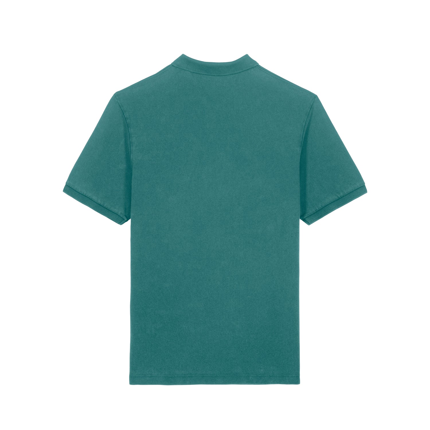 Back view of the garment-dyed hydro blue unisex polo t-shirt – sustainable and ethically made fashion by New World Guardians.