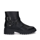 CODY Schwarze vegane Stiefeletten von der Seite – vegane Motorradstiefel für Damen ganz in Schwarz mit Innenreißverschluss