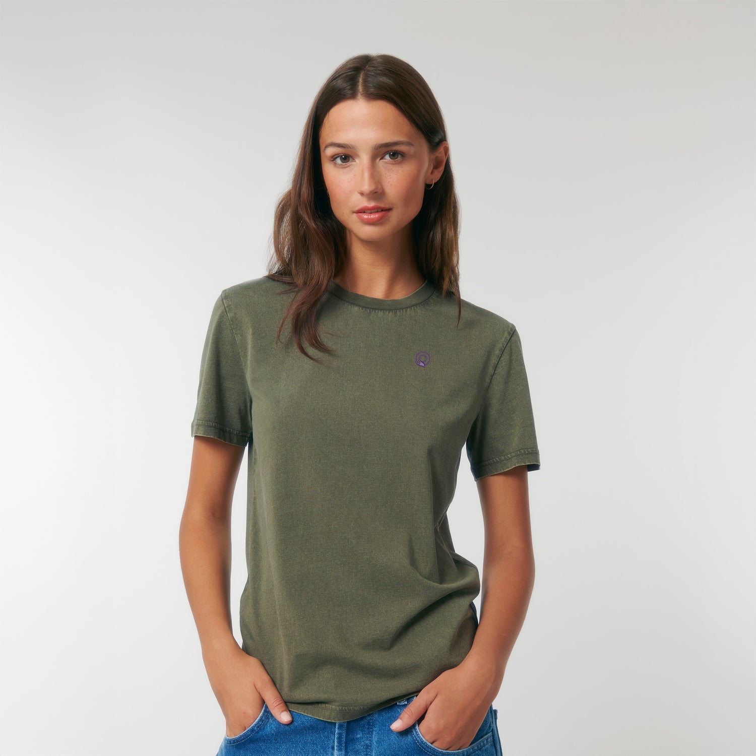 Models wearing vintage-style khaki t-shirt made from sustainable organic cotton – eco-friendly fashion by New World Guardians