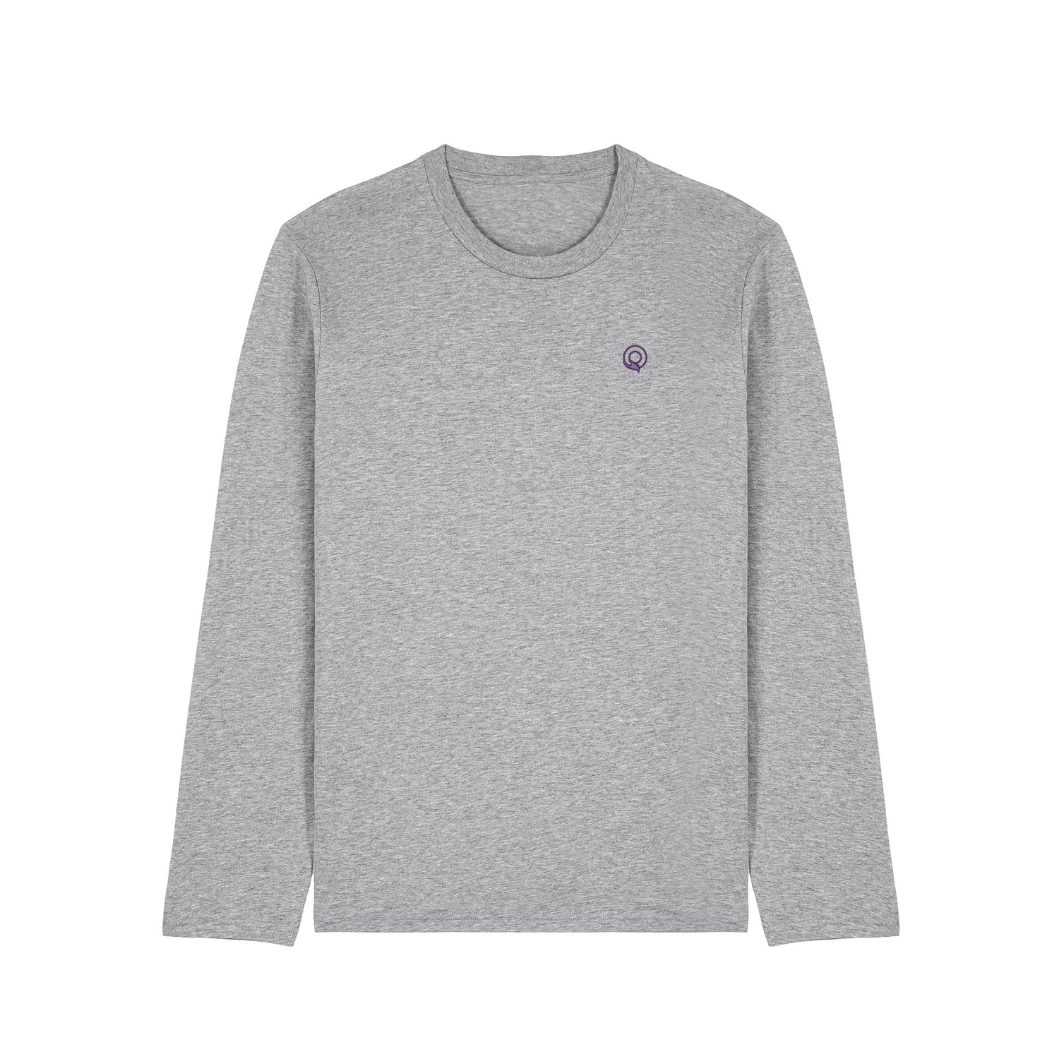 Front view of the heather grey long sleeve shirt – sustainable and ethically made fashion by New World Guardians.