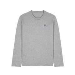 Front view of the heather grey long sleeve shirt – sustainable and ethically made fashion by New World Guardians.