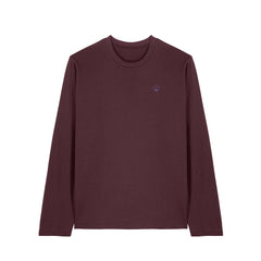 Front view of the red-brown long sleeve shirt – sustainable and ethically made fashion by New World Guardians.