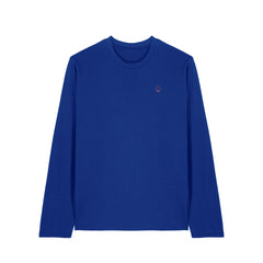 Front view of the blue long sleeve shirt – sustainable and ethically made fashion by New World Guardians.