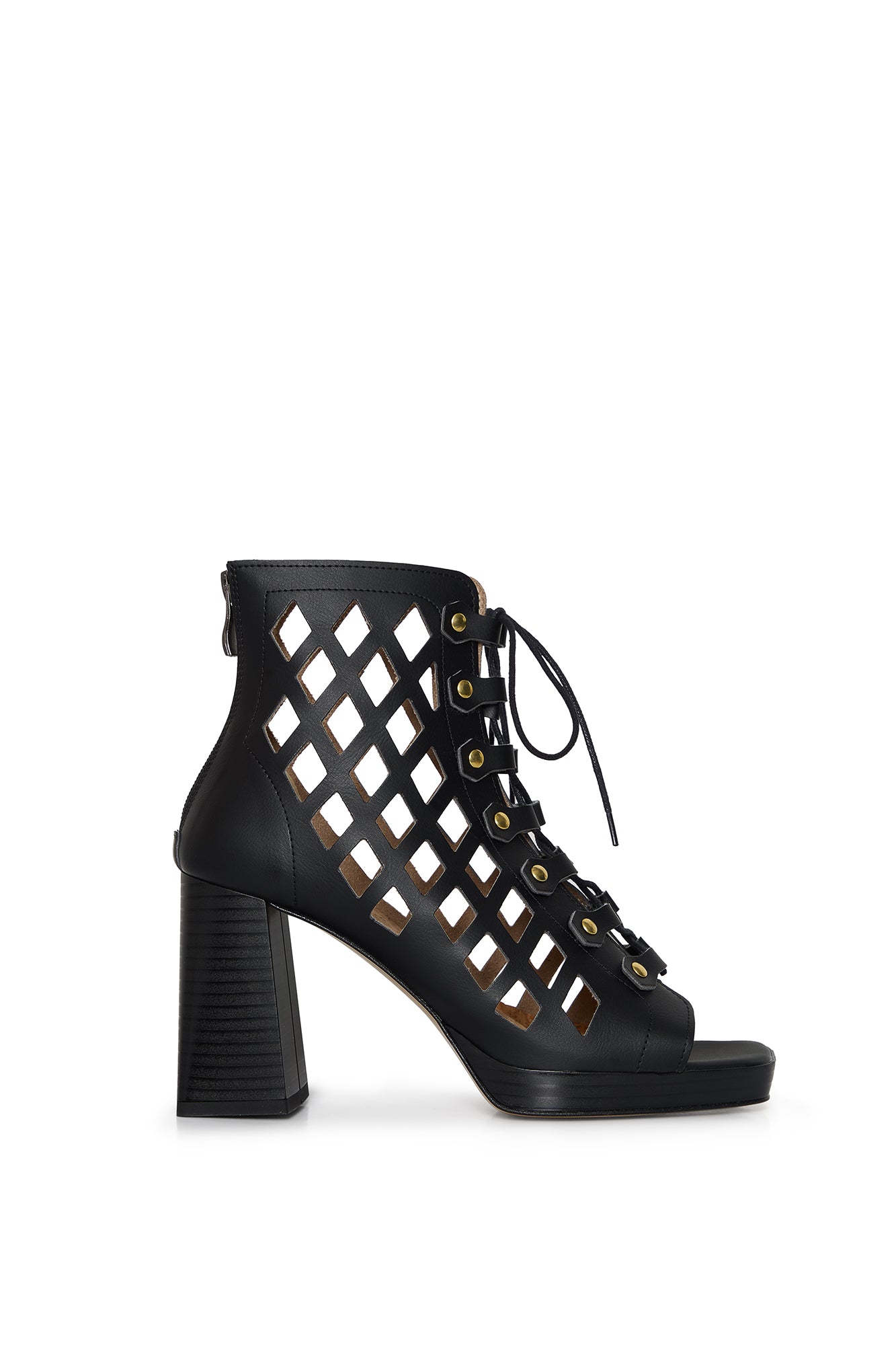 Black Vegan Cut-Out Block Heel Sandals in Wheat & Corn Leather