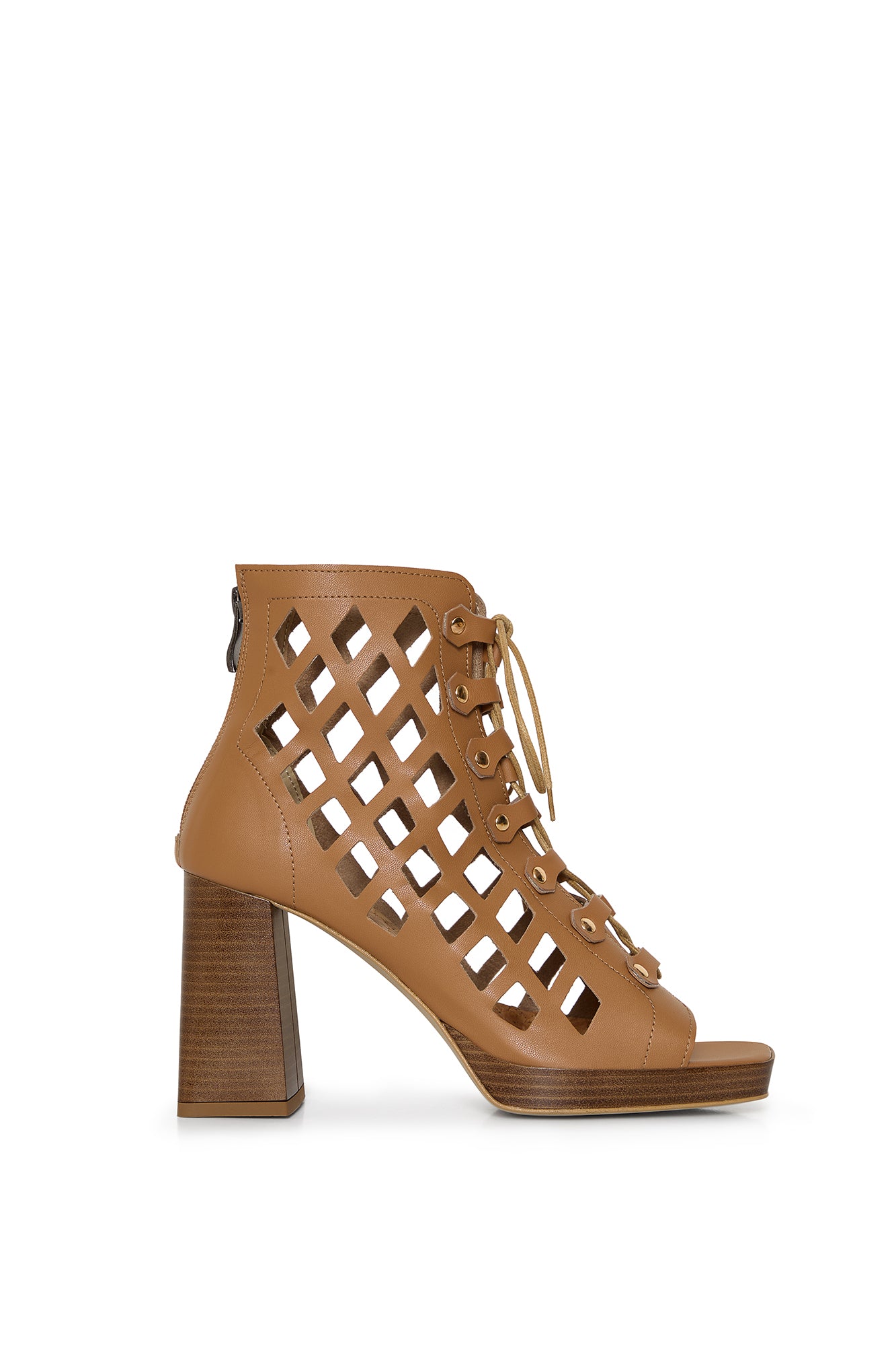Brown Vegan Cut-Out Block Heel Sandals in Mushroom Leather