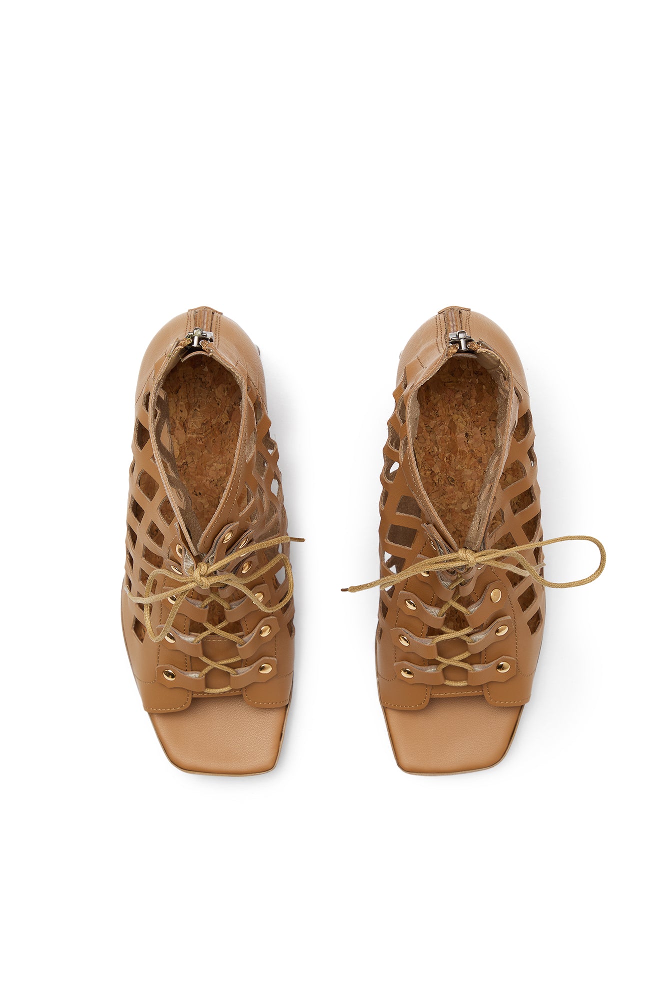 Brown Vegan Cut-Out Block Heel Sandals in Mushroom Leather