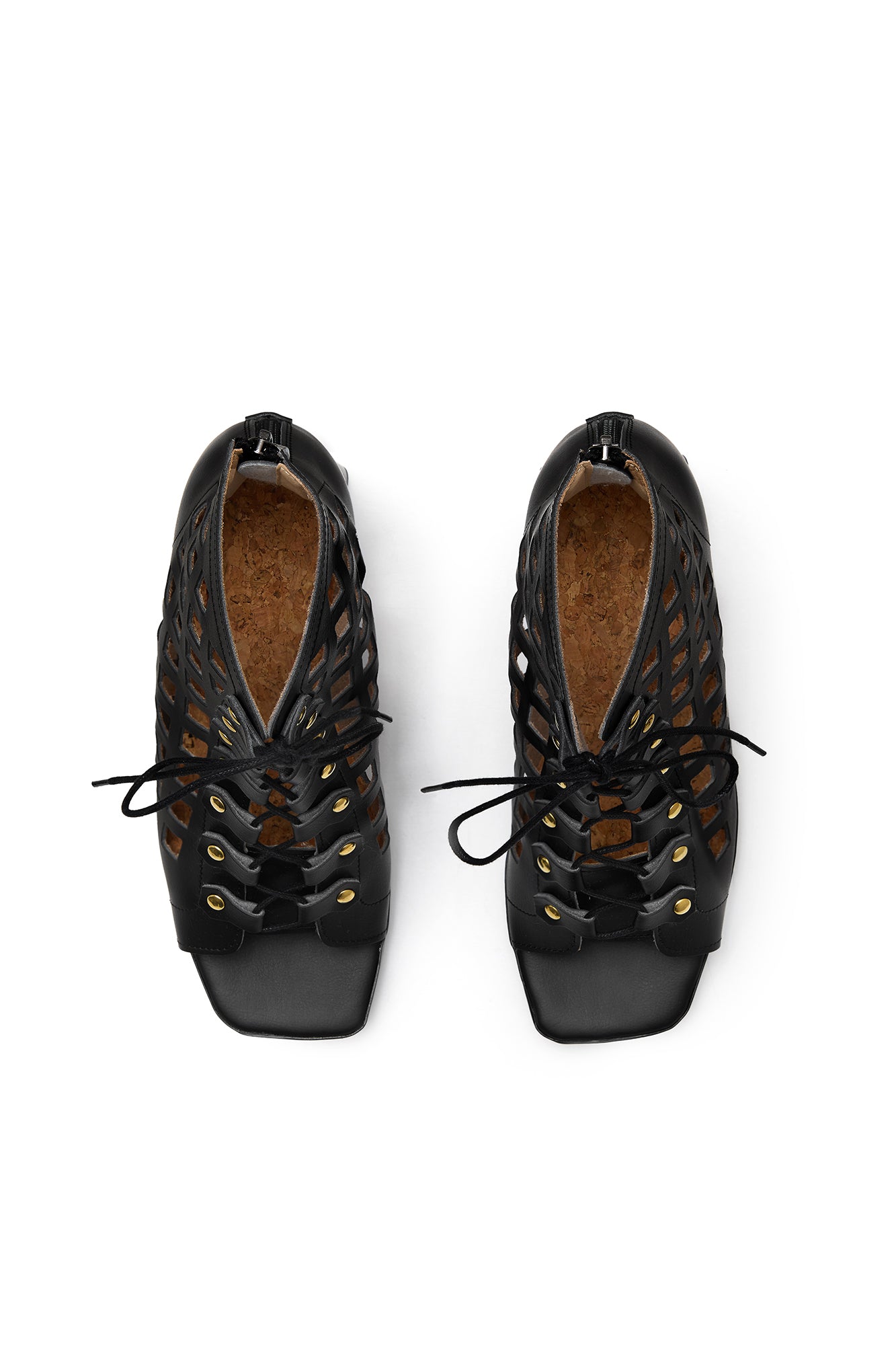 Black Vegan Cut-Out Block Heel Sandals in Wheat & Corn Leather