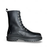 Bottes noires véganes combat mi-mollet travail moto militaire microfibre éclair