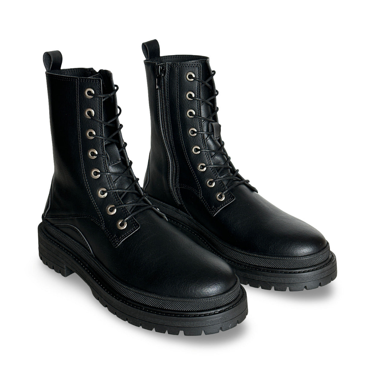 DIRAM Black - Vegan Combat Boots with Chunky Sole