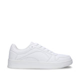 DOKA White vegan sneaker side view — unisex all-white vegan court sneaker with tonal panel detailing, NAE Vegan Shoes