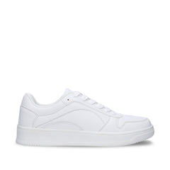 DOKA White vegan sneaker side view — unisex all-white vegan court sneaker with tonal panel detailing, NAE Vegan Shoes
