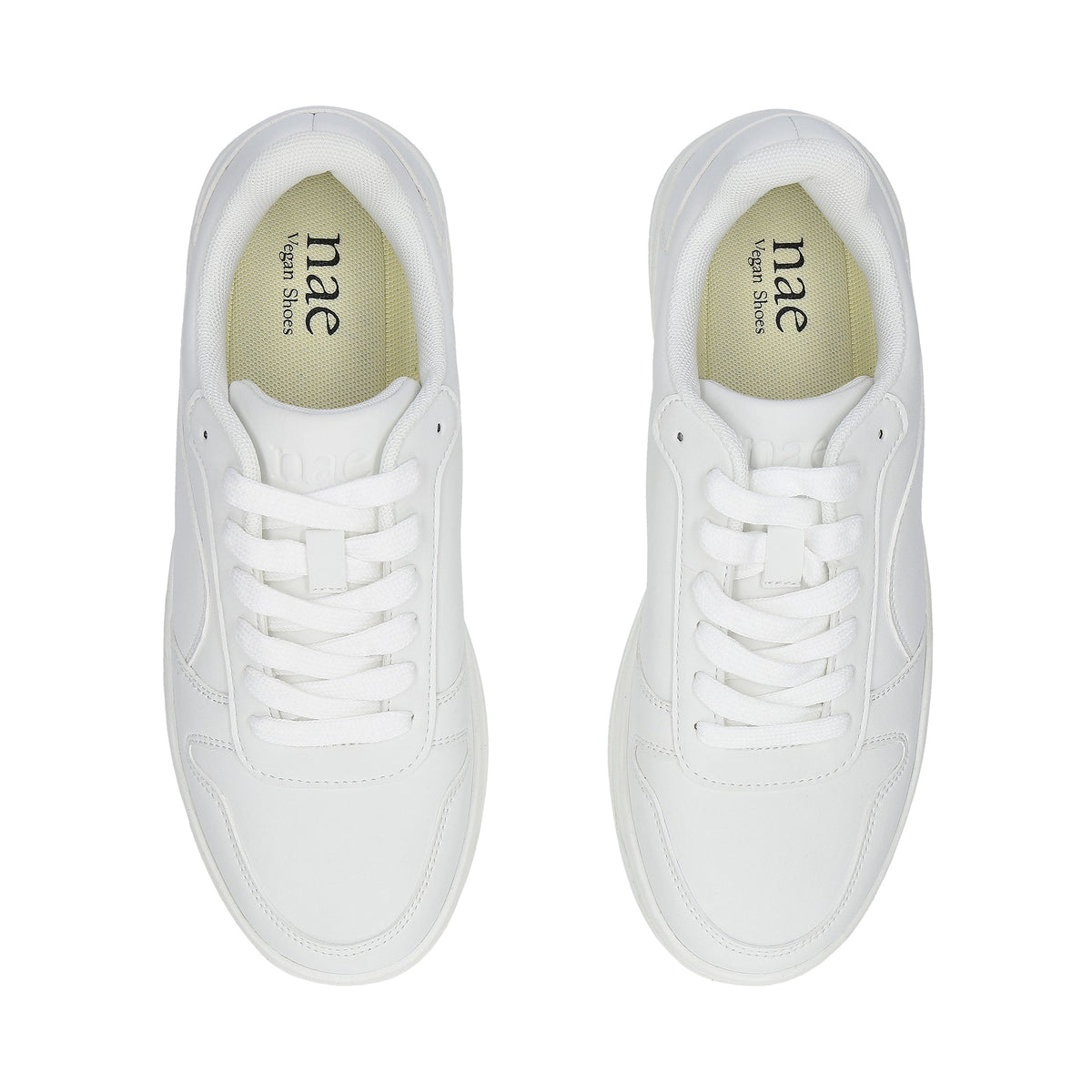 DOKA White vegan sneaker top view — all-white vegan microfibre upper with tonal panel detail, NAE Vegan Shoes