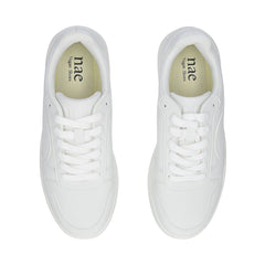 DOKA White vegan sneaker top view — all-white vegan microfibre upper with tonal panel detail, NAE Vegan Shoes