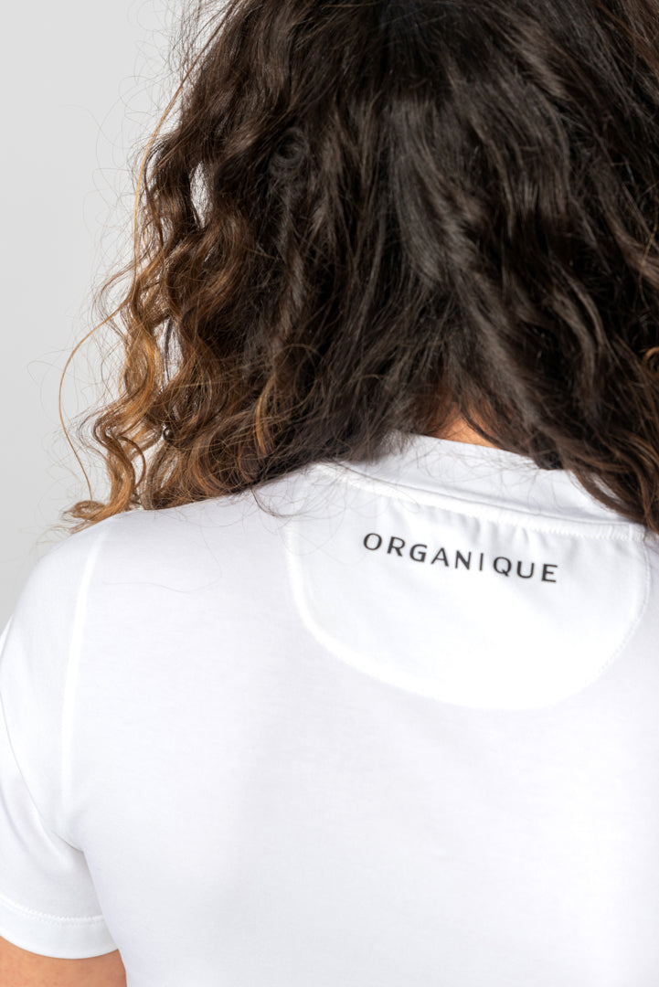 Weißes T-Shirt mit V-Ausschnitt aus TENCEL™ Lyocell & Bio-Baumwolle – Emelline