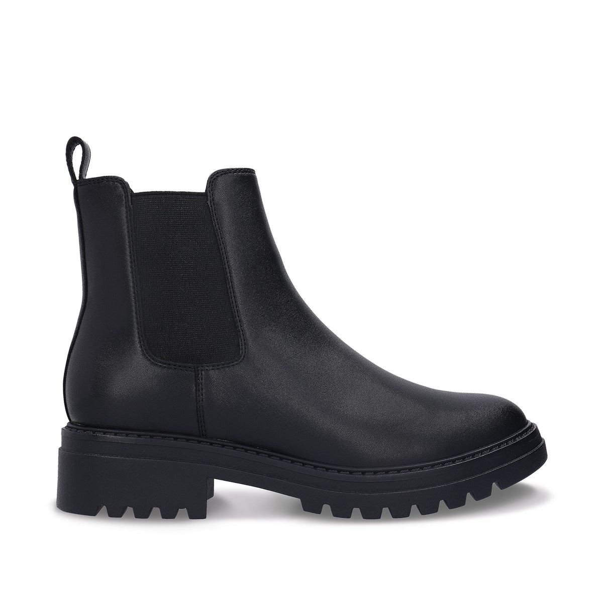 EVIE Schwarzer veganer Chelsea-Stiefel – elastisches Seitenteil und klobige Profilsohle