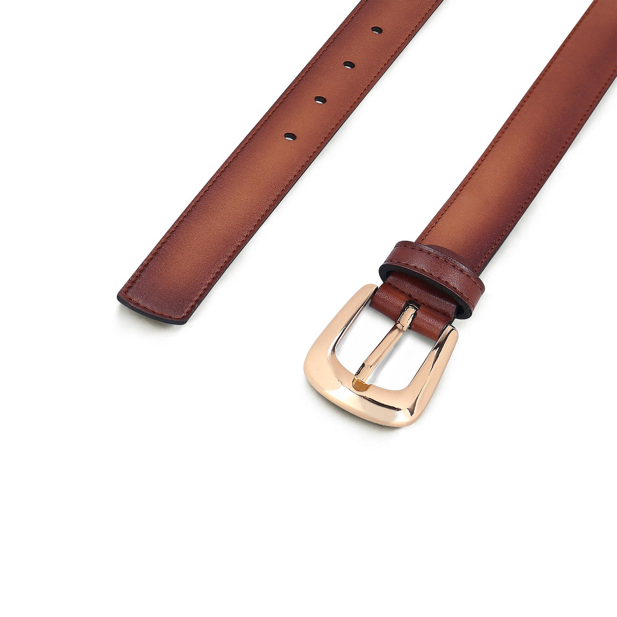 GARRIGA Brown women's vegan belt with gold-tone buckle – close-up detail