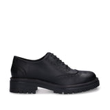 GRACE Black vegan wingtip brogue Oxford pair — women’s vegan dress shoe in all-black with lug sole, made in Portugal
