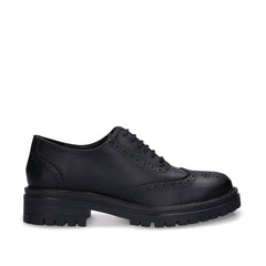 GRACE Black vegan wingtip brogue Oxford pair — women’s vegan dress shoe in all-black with lug sole, made in Portugal