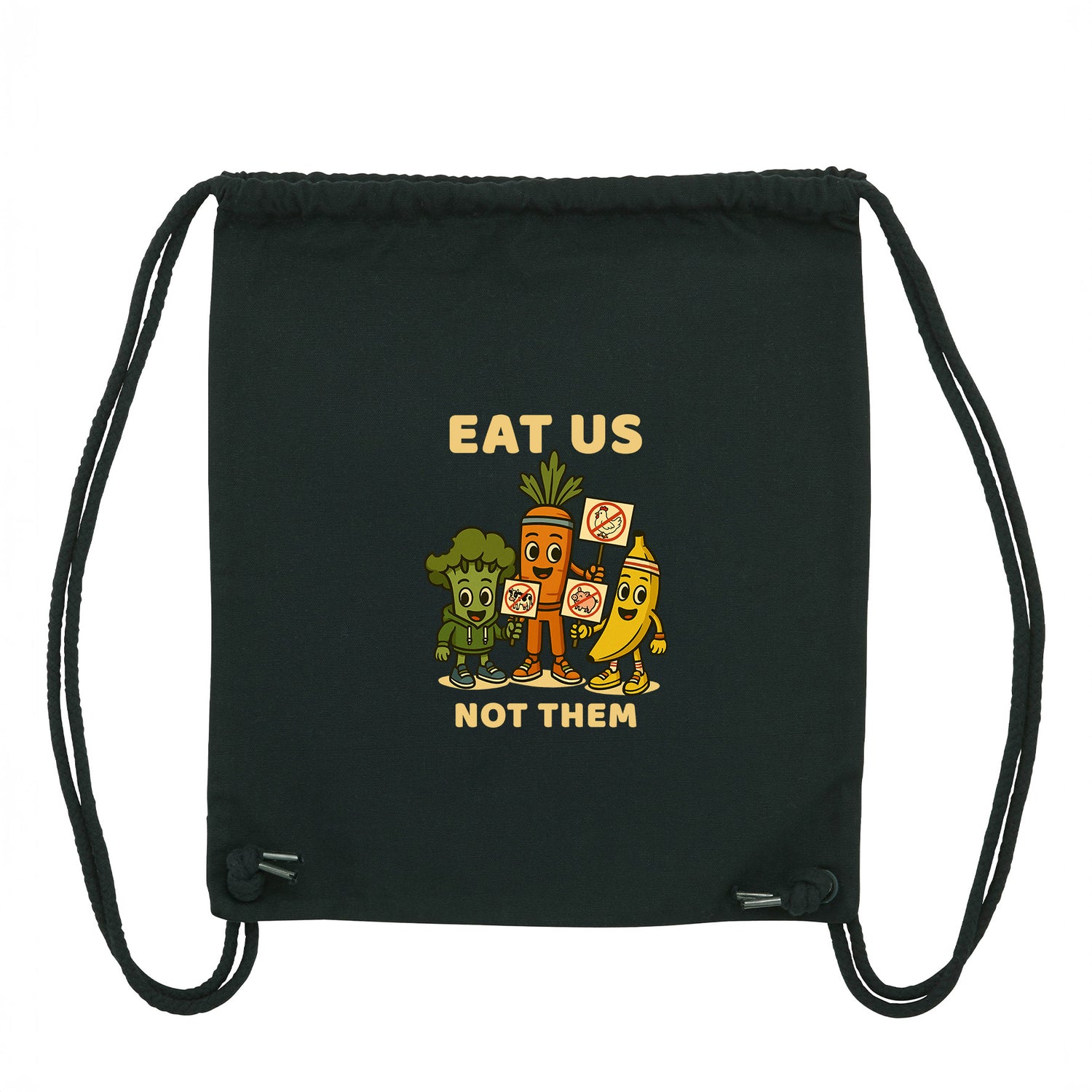 Vegan Rebel Gym Bag Black – Ethical Recycled Cotton Gym Sack with Strong Detailing