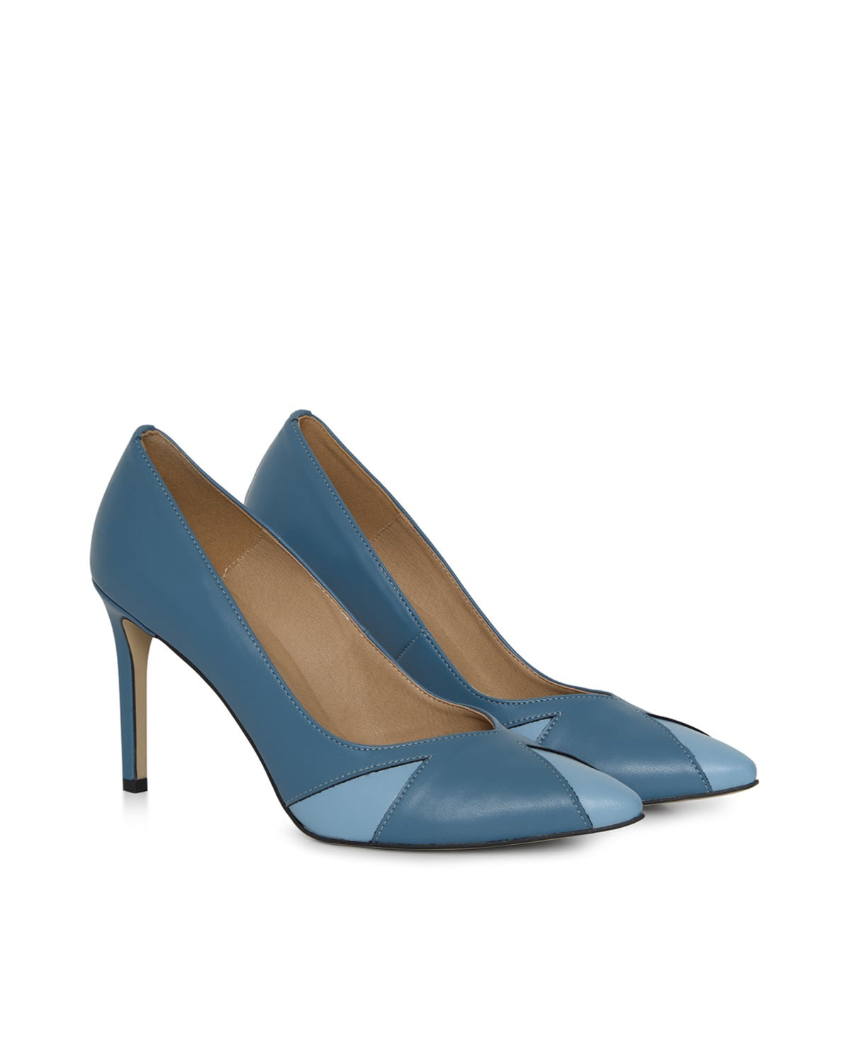 Pair of blue sustainable heels made from vegan leather