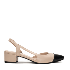 Classic women Heel Pump Shoes beige and black with Point Cap Toe Slingback on Vegan Leather | NAE
