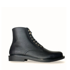 Vegan men ankle boots black microfiber lace-up zip casual combat office booties