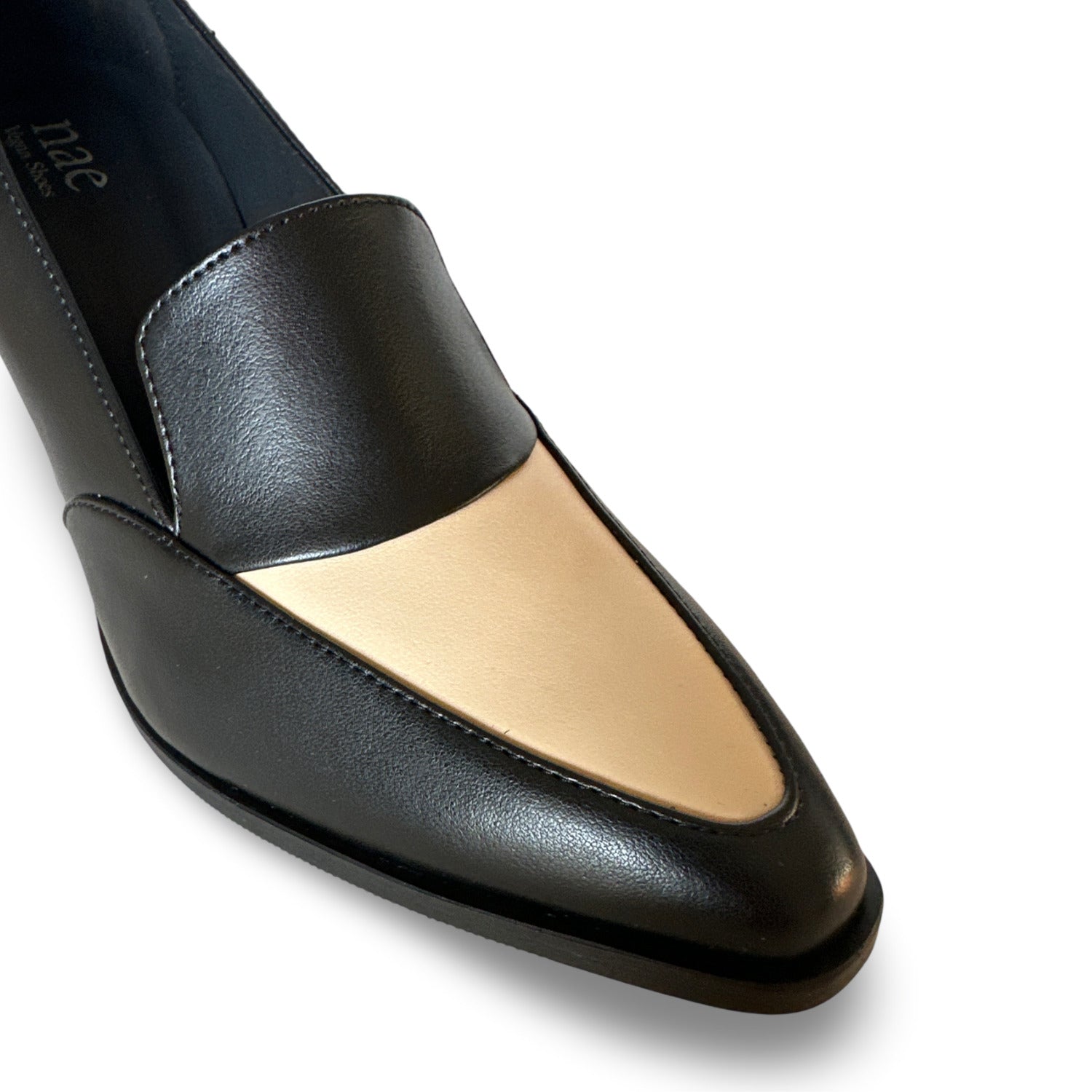 JULIA Black & Beige - Vegan Heeled Loafers in Apple Leather