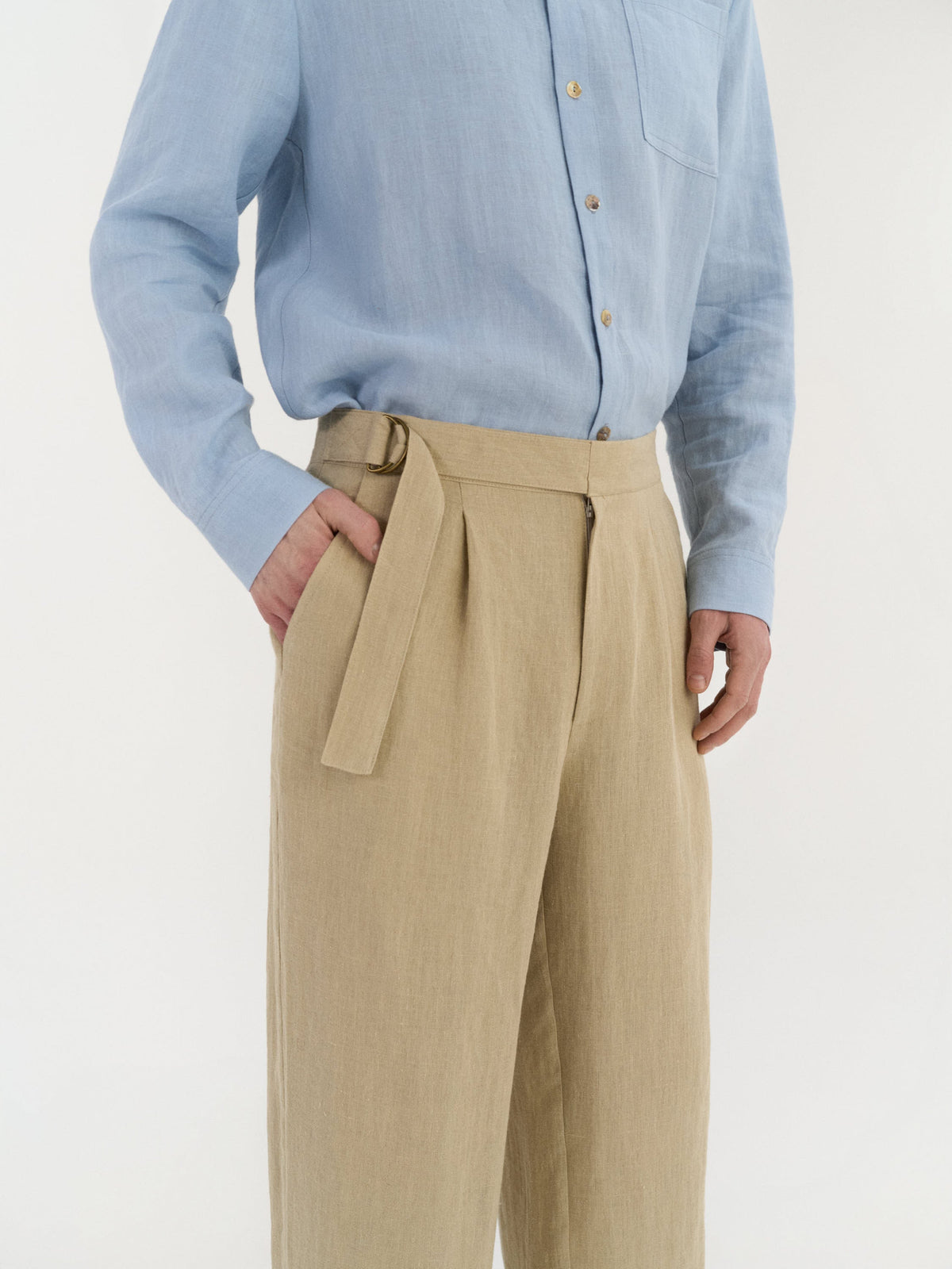 Enzo Pleated Men's Linen Trousers – Beige