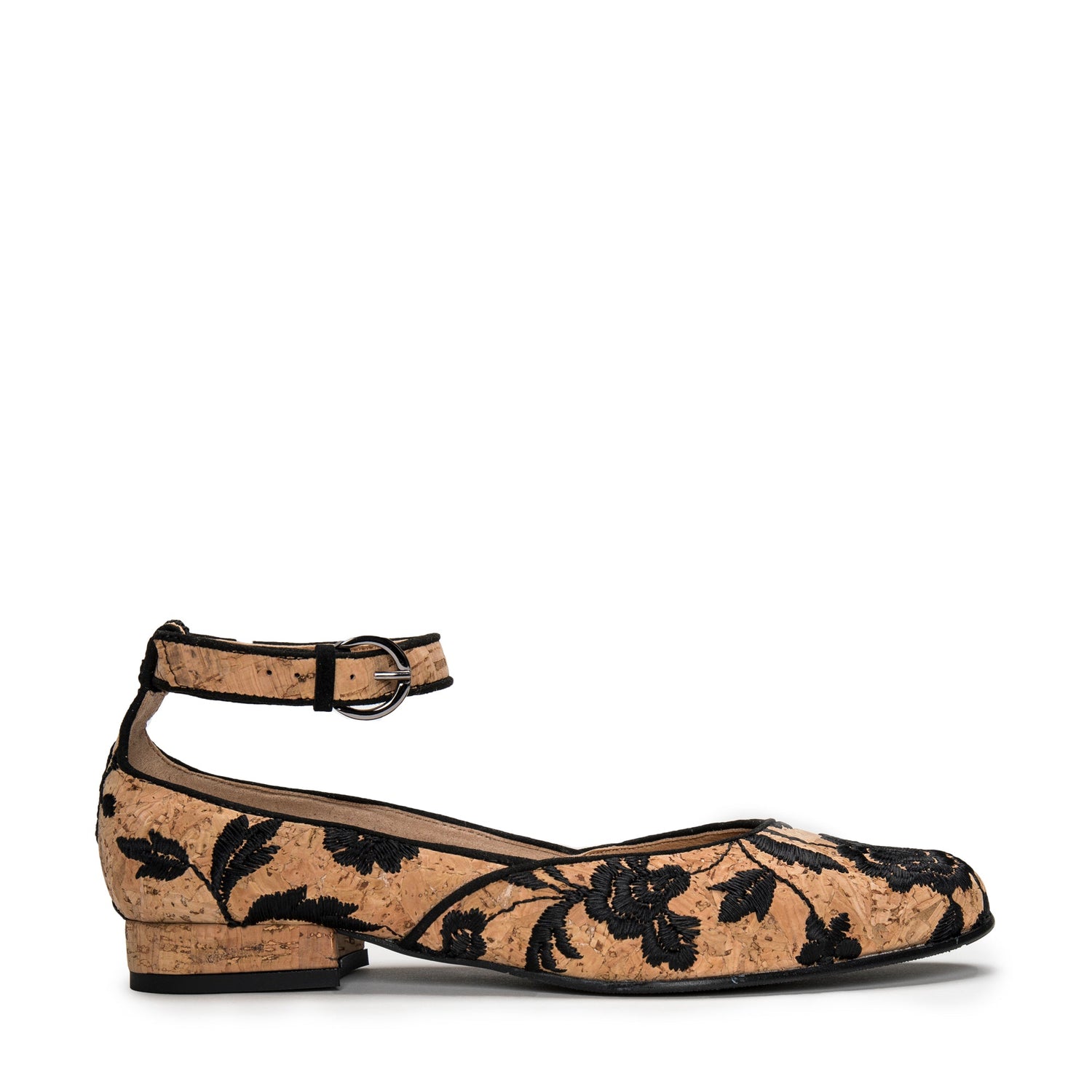 LEEN CORK Brown Vegan Ballerina Flats in Embroidered Cork
