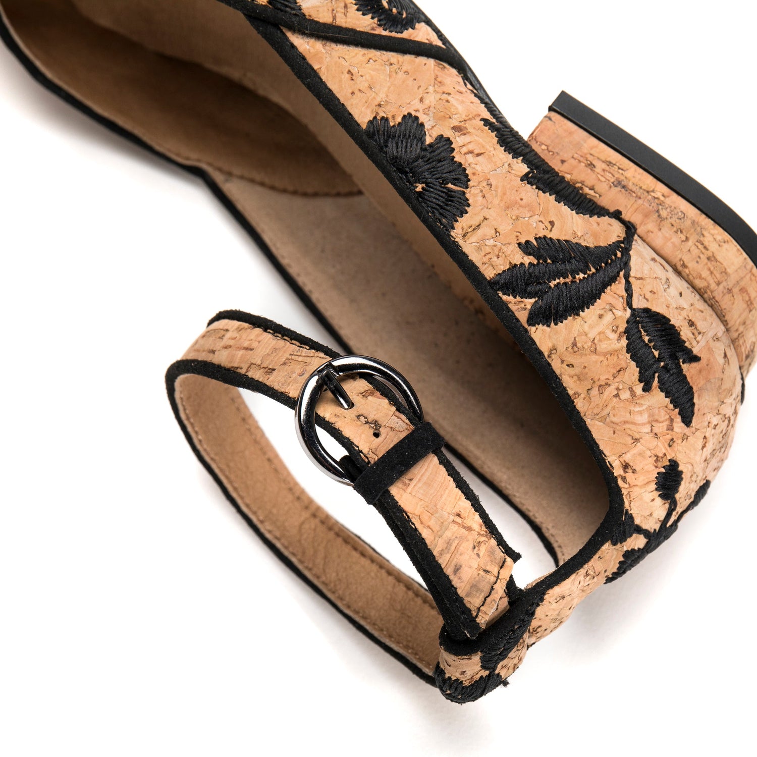 LEEN CORK Brown Vegan Ballerina Flats in Embroidered Cork
