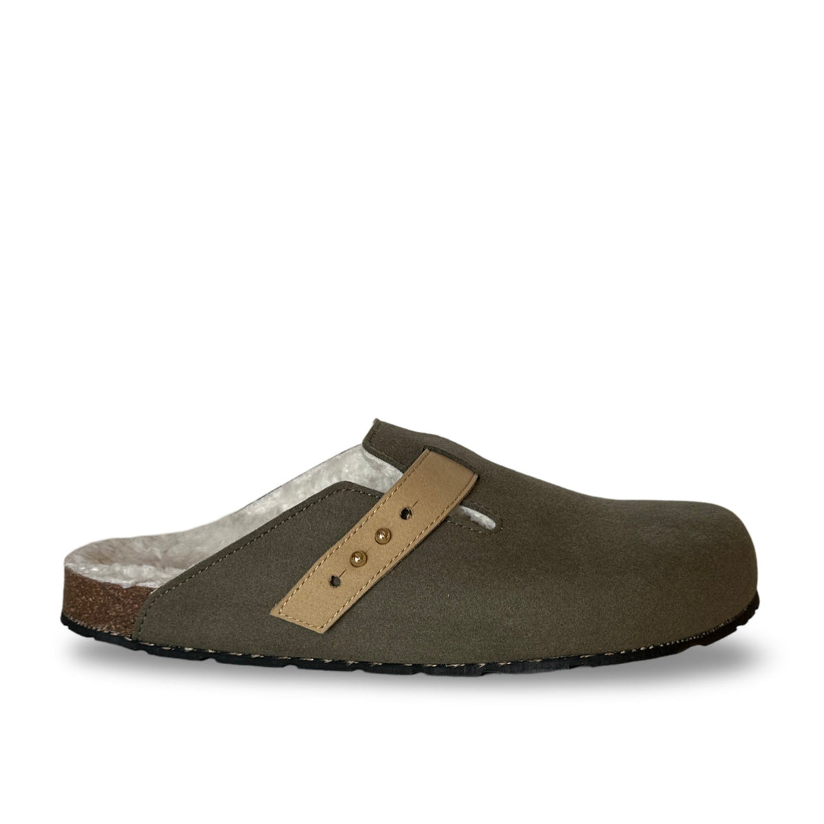 Vegan slippers clogs padded ballet flats unisex organic cotton cork microsuede green