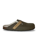 Vegan slippers clogs padded ballet flats unisex organic cotton cork microsuede green