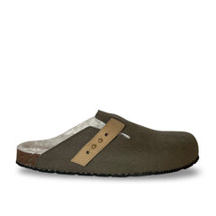 Vegan slippers clogs padded ballet flats unisex organic cotton cork microsuede green