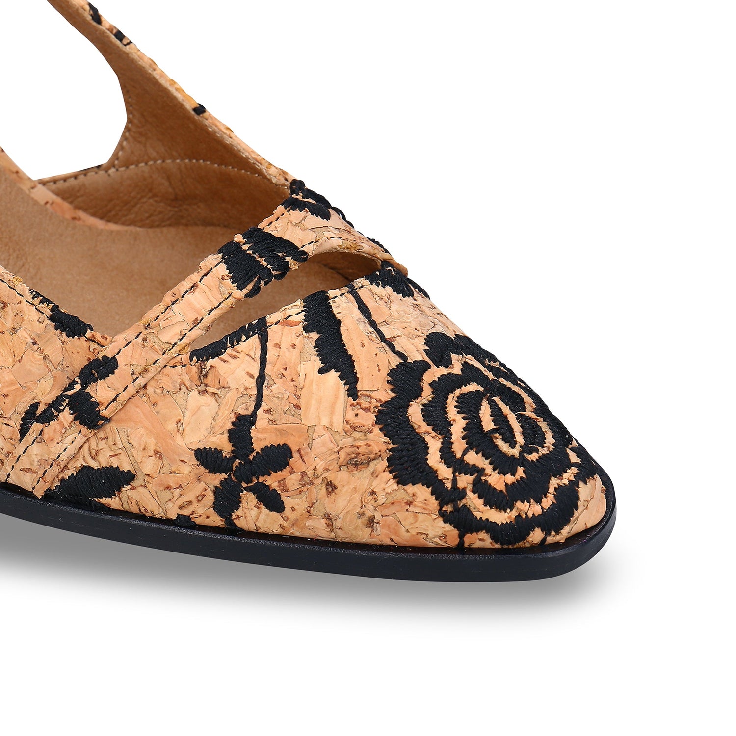 Tacones slingback veganos mujer – tacón de corcho bordado elegante