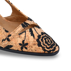 Tacones slingback veganos mujer – tacón de corcho bordado elegante
