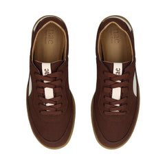 MACKAY Beige vegan sneaker side view — unisex retro silhouette with beige side panel and gum sole