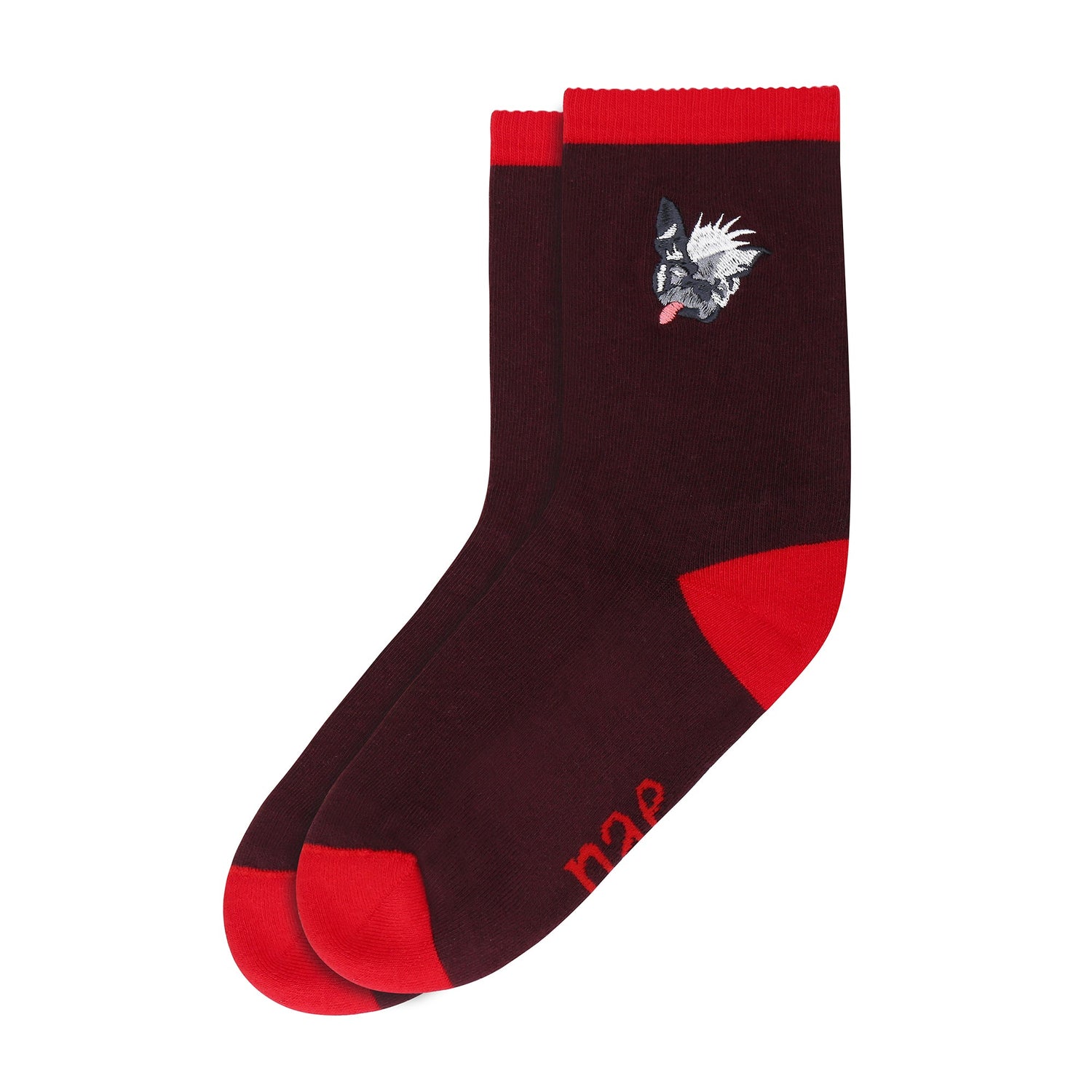 Vegan burgundy socks with playful Hairless Chihuahua design