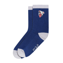 Vegan blue socks with Pitbull design, breathable organic cotton, ethically produced